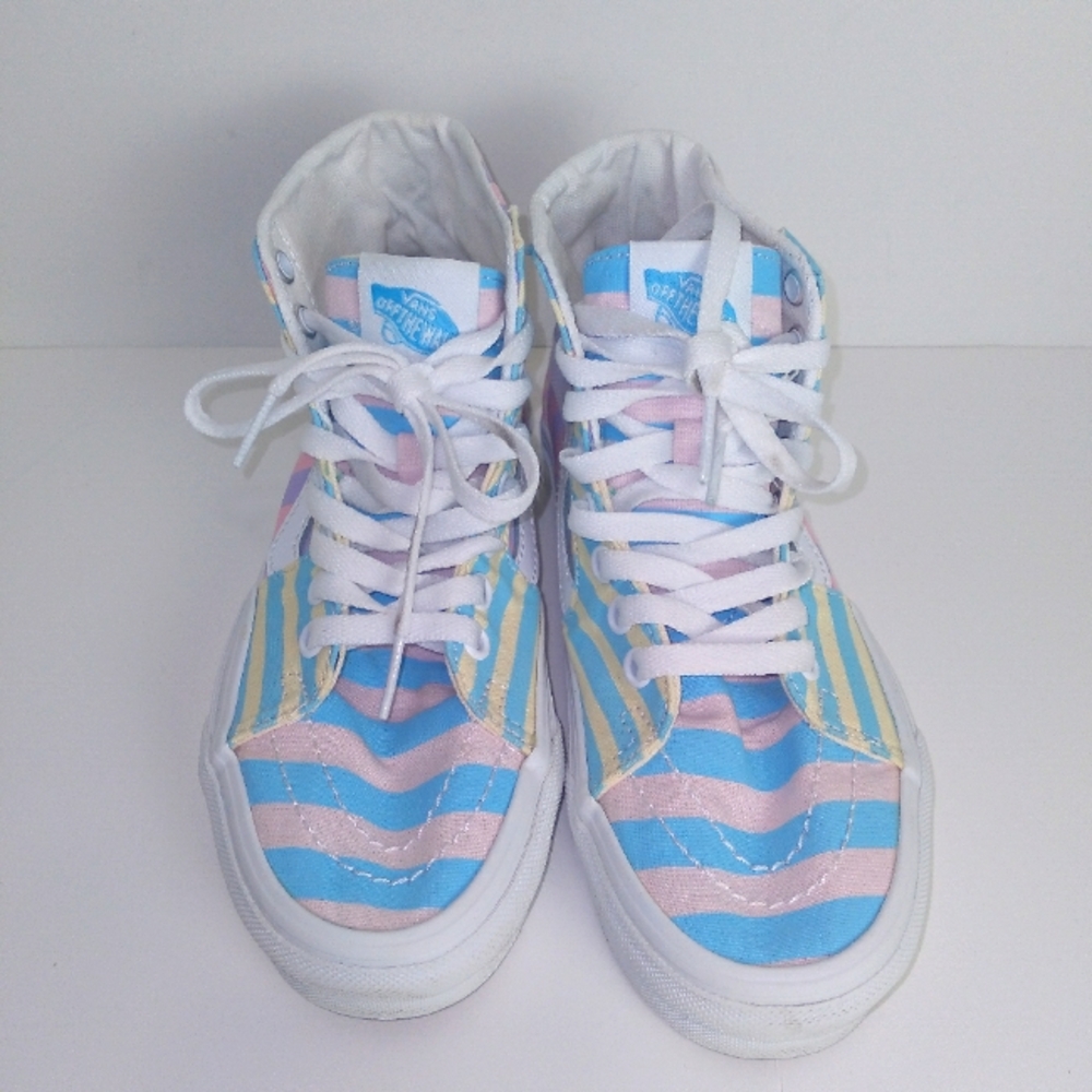 VANS SK8-Hi Tapered Women's Size 5.5 Multi-Color Pastel Stripes Skater Shoes EUC - Picture 2 of 12
